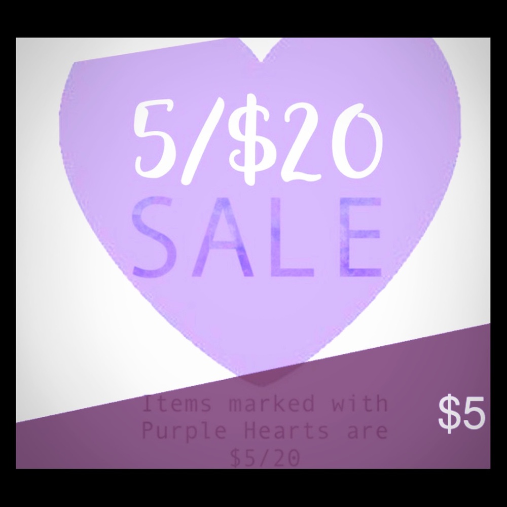5 for $20, items marked with Purple Heart